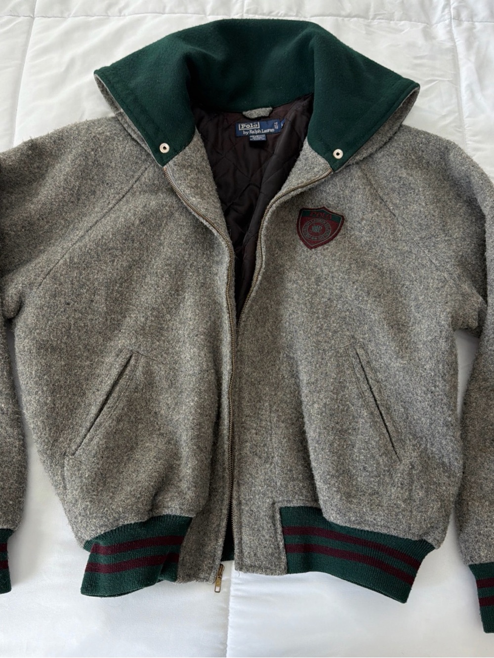 Vintage RARE 90s Polo Ralph Lauren 100% wool Varsity Jacket Sz L